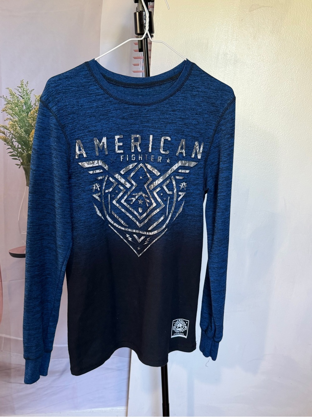 Men's American Fighter Blue & Black Ombre Thermal Long Sleeve Shirt Size M